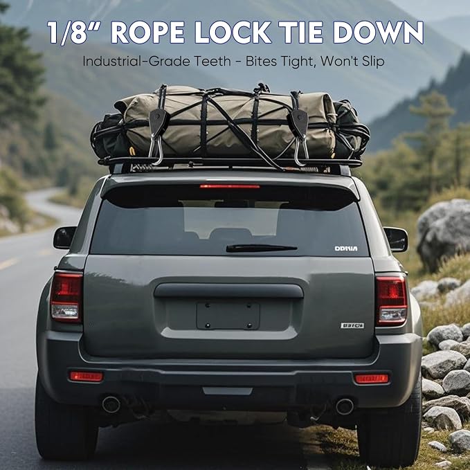 PRND 12-Pack 1/8" Heavy Duty Ratchet Rope Hangers - 14FT Adjustable Pulley System with Reinforced Metal Gear for Camping, Grow Lights and Outdoor Hanging (Black+Green+Orange, 12-Pack 1/8" 14FT)