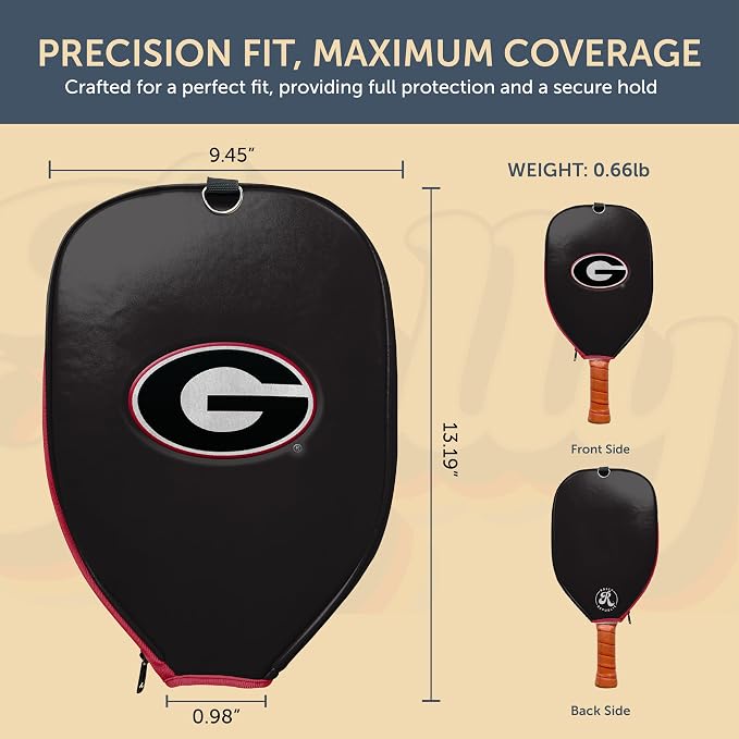 Officially Licensed Collegiate Pickleball Paddle Cover - Lightweight PU Leather Material - Durable Foam Interior Protection with Zippered Closure - Fits Most Paddles on the Market