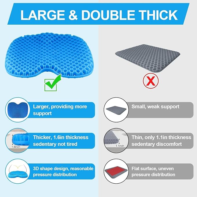 Anti-Slip Kayak Seat Cushion, Waterproof Thicken Gel Kayak Seat Pad with Non-Slip Cover, Canoe Seat Cushion Kayak Accessories Kayak Canoe Boat Equipment