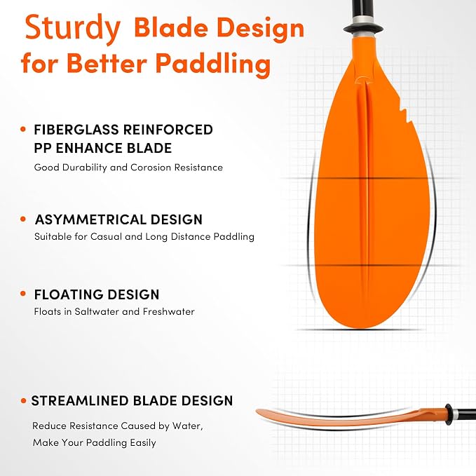 Kayak Paddle,88in 4 Pieces Boat Oars Kayak Paddles,Heavy Duty Aluminum Alloy Shaft Float Lightweight Detachable Adjustable Fishing Kayak Paddle for Adults with Paddle Leash(8 Color ，1Pack,2Pack)