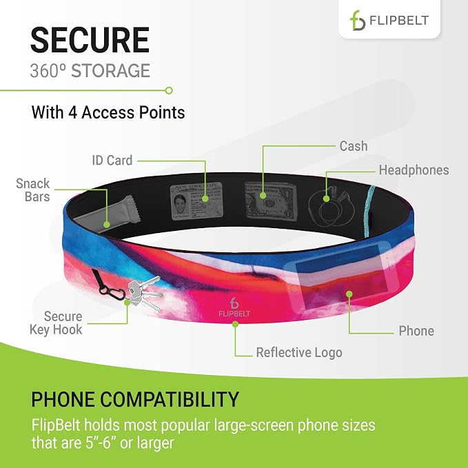 FlipBelt Classic Running Belt, Belt Bag & Fanny Pack for Men and Women - Phone Holder, Waist Pack, Running Accessories, Belt Pouch, Money Belt, USA Running Company