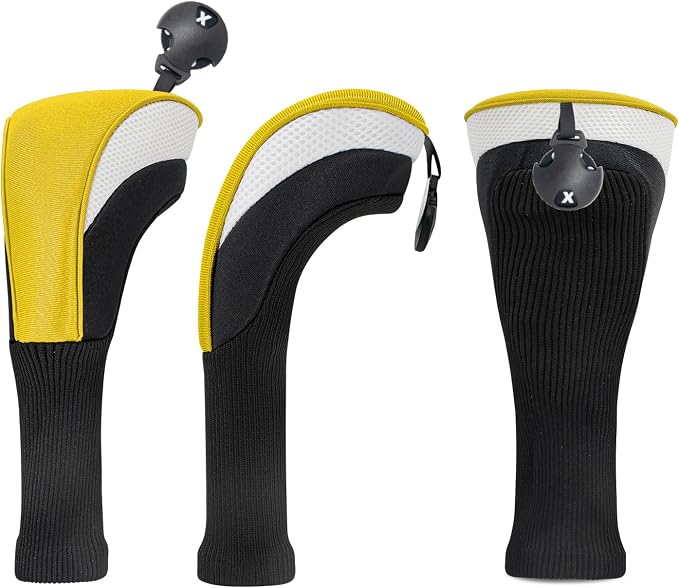 Golf Club Head Covers for Woods 3/4/5/6 Pieces Long Neck Mesh Sports Golf Club Headcovers Set with Interchangeable No. Tags 3 4 5 6 7 X Golf Accessories for Men Women