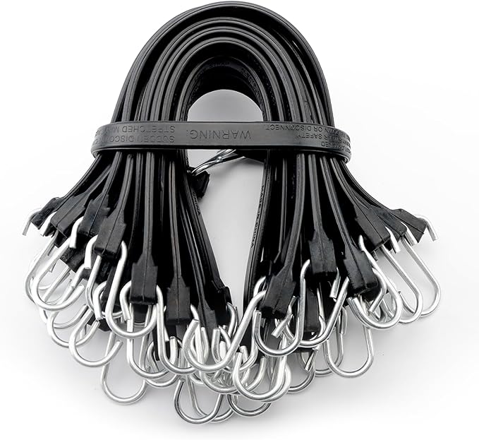 XSTRAP STANDARD 20 Pack 15'' Adjustable Rubber Tarp Straps, EPDM Bungee Cords with Hooks, Ideal for Securing Tarps, Canvases, Flatbed Trailers
