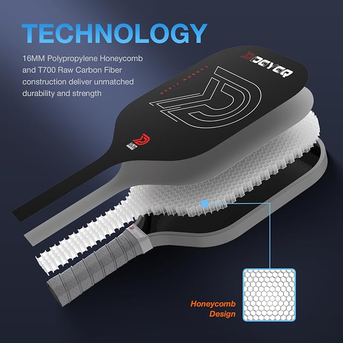 DGYGQ Pickleball Paddles with Polypropylene Honeycomb Core, T700SC Power Carbon Fiber Pickleball Paddle, Increased Power for Ultimate Spin & Consistency