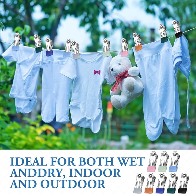 Honeydak 150 Pcs Stainless Steel Clothes Pins 2.17 Inch Heavy Duty Clips Bulk Bag Clips for Food Metal Clothespins for Laundry Clothes Line, Sock, Photo, Towel, Snack