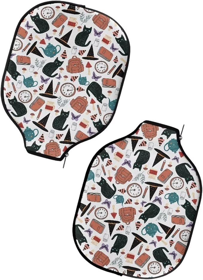 Cat Schoolbag Pickleball Paddle Neoprene Cover 4 Pcs Universal Pickle Ball Racket Case with Zipper Closure Protective Sleeve Covers for Pickleball Paddle Pickleball Accessory Bags