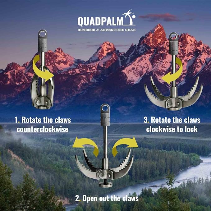 Grappling Hook and Rope 10M (32ft) - Multifunctional Heavy Duty Survival Hook - 4 Stainless Steel Folding Claws - Survival Gear - Outdoors Camping Hiking