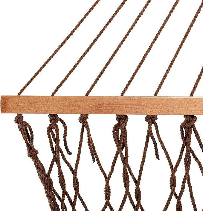 Castaway Living 13 ft. Double Traditional Hand Woven Antique Brown Polyester Rope Hammock – 2-Person, 450 lb Capacity, Free Extension Chains & Tree Hooks, Designed in The USA
