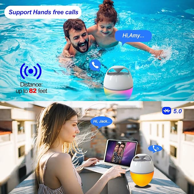 Floating Pool Speaker With Lights, Portable Bluetooth IP68 Waterproof Hot Tub Speaker for Outdoor Sports Home Party, Louder Volume, Rich Bass, Mic, 82 ft Wireless Range