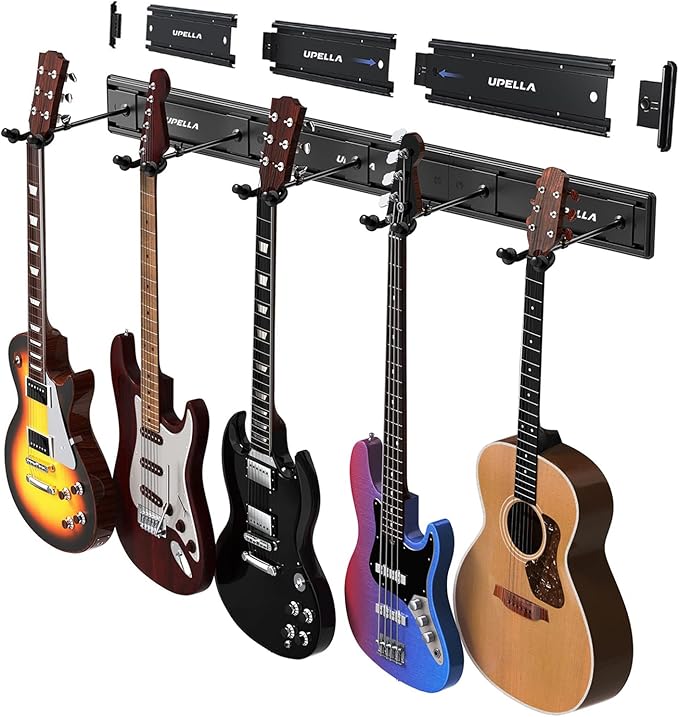 Guitar Wall Mount Hangers for Multiple Guitars, Holds 5 Violins, Premium Aluminum Metal Bass Stand Banjo Rack Mandolin Holder, Adjustable Instruments Display Set, Wall Mount Hooks