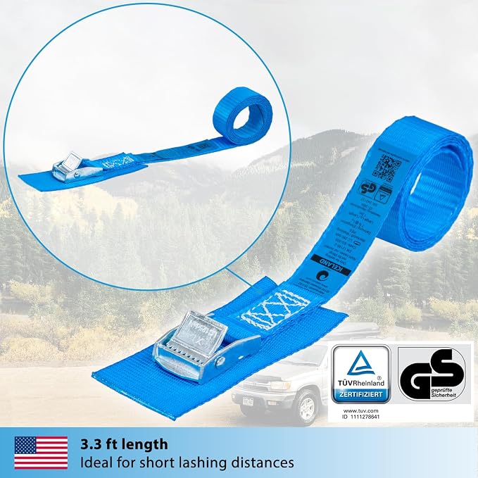 valonic Iceland - Short tie Down Straps - 4 Pack, 3.3 ft x 1 inch, 1100 lbs, TÜV Rheinl. Certified, Protection pad, cam Buckle - for Bicycle, roof Rack, Luggage, Motorcycle