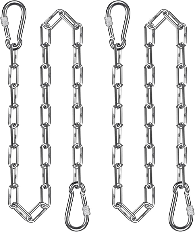 2Pcs 65" (5.4 ft) 304 Stainless Steel Swing Chain 1000 LBs Capacity Porch Swing Chains with Hooks Hanging Chair Chains for Hammock Chair, Swingset, Punching Bag, Egg Chairs, for Indoor and Outdoor