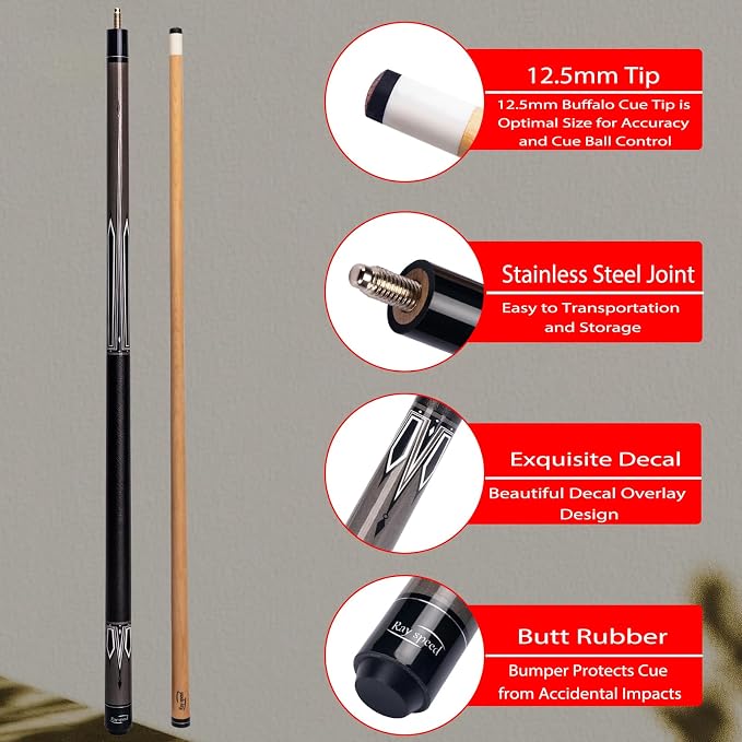 Pool Cue Stick Low Deflection Shaft Billiard Cue Stick with Hard Case 19-20 oz Professional Pool Stick