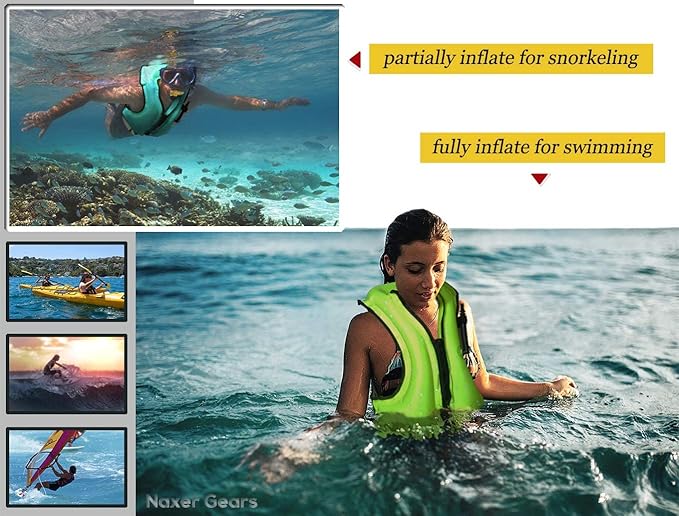 NAXER Inflatable Buoyancy Jackets Snorkel Vests for Adults Kayak Kayaking Snorkeling Suit 90-200 lbs Easy Swimming Boating Paddleboarding Water Sports
