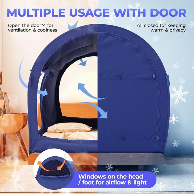 Alvantor® Bed Canopy Bed Tents Dream Tents Privacy Space Twin Size Sleeping Tents Indoor Pop Up Portable Frame Curtains Breathable Grey Cottage (Mattress Not Included) Reducing Light