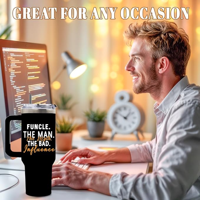 DUUV Uncle Gifts from Niece Nephew, Fun Uncle Birthday Gifts for Men, The Man The Myth The Bad Influence Uncles Tumbler 40 Oz, Father's Day Birthday Gifts for Uncles, 1PCS