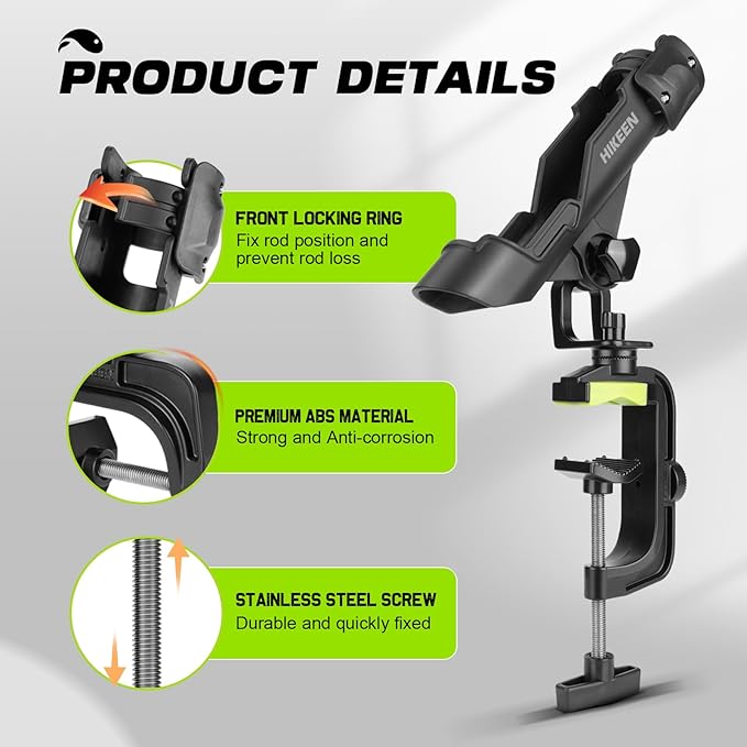 Fishing Rod Holders for Boat, Upgraded Fishing Pole Holders with Enlarge Clamp for Most Rod, Adjustable Fishing Rod Rack Fit Round/Square Tubes
