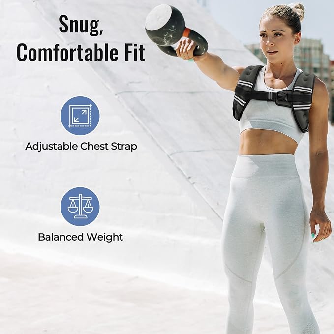 Zeerun Weighted Vest, 6lb/8lb/10lb/12lb/15lb/18lb/20lb/24lb/30lb for Men Women, Reflective Stripe Adjustable Buckle, Comfortable Durable Rucking Vest for Walking Running Strength Training