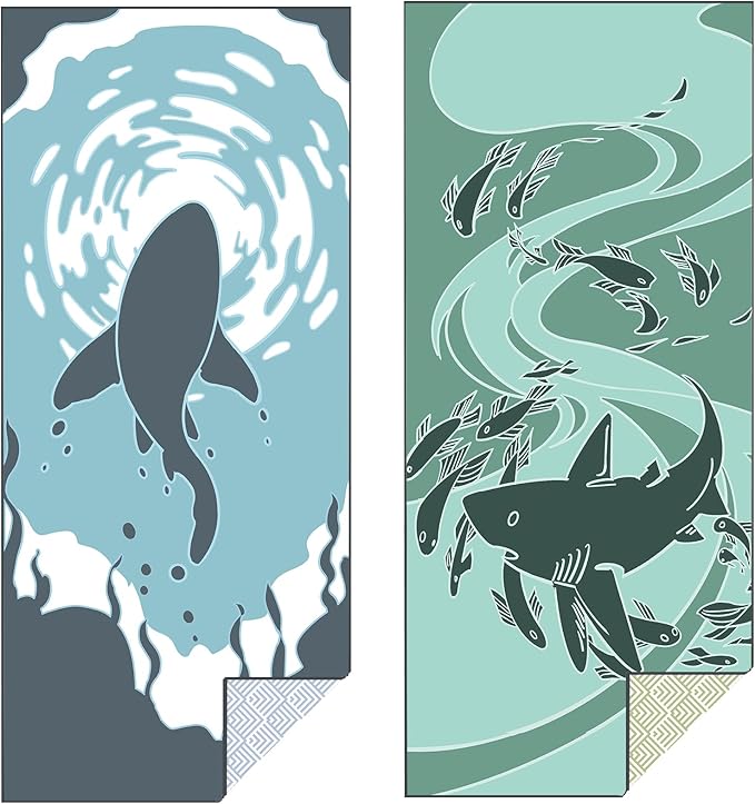 Eunzel 2 Pack Microfiber Beach Towel, Quick Dry Travel Towel Large Sand Free Towel for Beach, Camping, Swim Pool, Gym, Sports& Yoga 71"x32", Shark