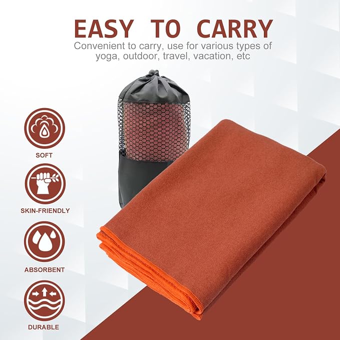 Eunzel 2 Pack Hot Yoga Towel with Grip Dot, Non Slip Yoga Mat Towe Sweat Absorbent Towel for Hot Yoga,Bikram, Pilates and Fitness 72" x 24", Sedona Red/Steel Blue