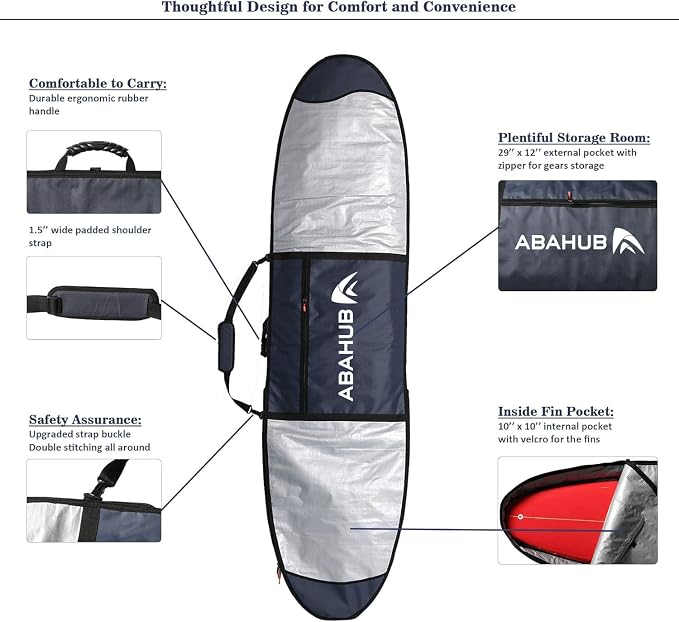 Abahub Premium Surfboard Travel Bag, Foam Padded Surf Board Cover, Shortboard Carrying Bags for Surfing, Outdoor, Airplane, Car, Truck,Size 6'0, 7'0, 7'6, 8'0, 8'6, 9'0, 9'6, 10'0
