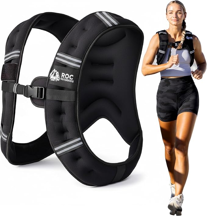 Roc Outdoors Weighted Vest W/ Rub-Free Technology for Woman and Men, 5lb/10lb/15lb/20lb/30lb Weight Vest with Reflective Stripe for Workout, Strength Training, Running, Walking, Fitness, Weight Training, Weight Loss, Weightlifting