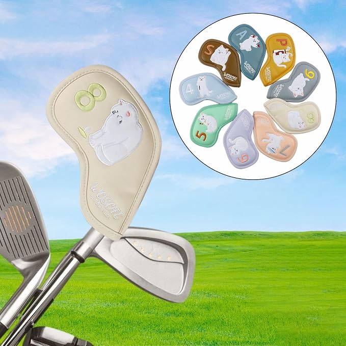 Generic 9 Pieces Golf Iron Covers Set Golf Club Head Covers Wear Resistant Protector Wrap Socks Gift Protector for Club Shaft