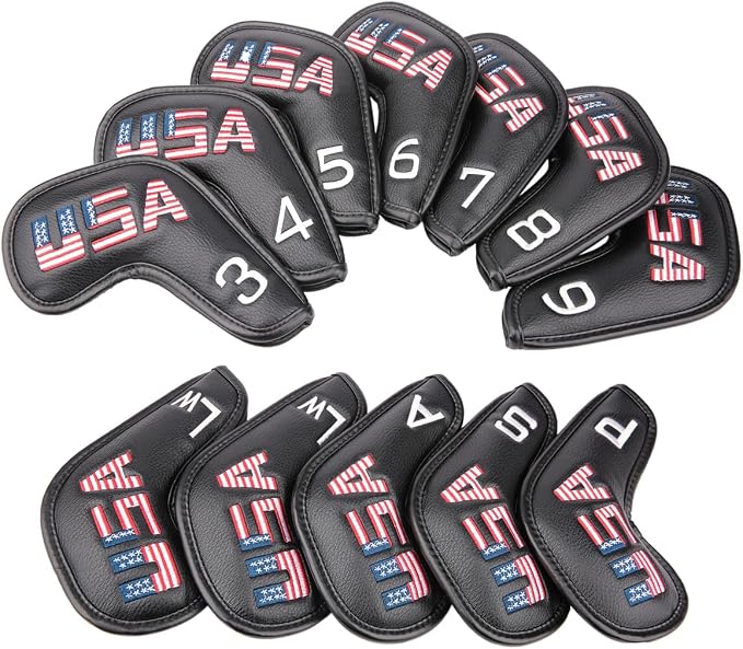Black Leather USA Golf Club Iron Wedge Head Covers Fit All Brands