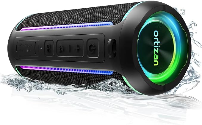 Ortizan X30 Portable Bluetooth Speaker (3rd Gen) – 40W Loud Bass for Pool Parties & Outdoor Adventures, IPX7 Waterproof, 30-Hour Battery, Beat-Synced LED Lights, Wireless Stereo Pairing, Black