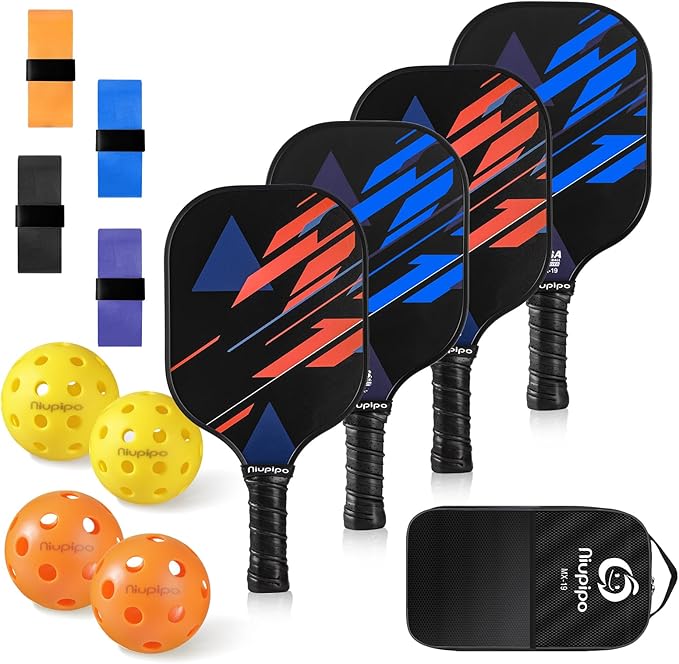 niupipo Pickleball Paddles Set of 2 or 4, USAPA Approved Fiberglass Pickleball Paddle Set with Balls and Bag, Polypropylene Honeycomb Core, Lightweight Pickleball Paddles for Beginners Men Women