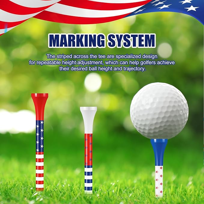 Lunmon 150 Pcs Patriotic Golf Tees Stars USA Flag and Stripes Golf Tees for Sport American Flag Red White and Blue Golfing Accessories for Men Women