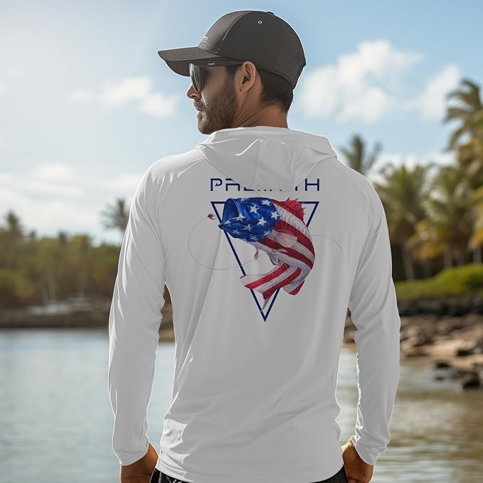Palmyth Fishing Hoodie for Men Long Sleeve Sun Protection UV UPF 50+ Shirts | Hidden Zipper Pocket, Thumb Loops, Quick-Dry, Side Mesh Panels, Lens Cleaning Cloth, 4-Way Stretch