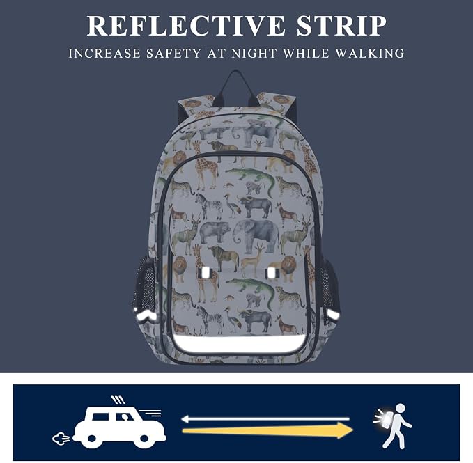 Fisyme Zoo Animals Giraffe Elephant School Backpack Laptop Backpack Bags Bookbag Travel Casual Computer Notebooks Daypack