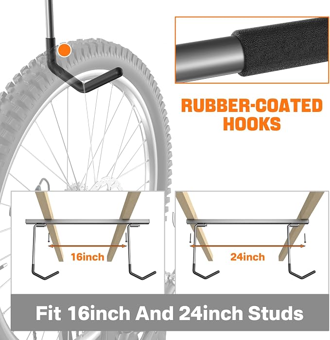 TORACK Overhead Bike Rack for Garage, Ceiling-Mounted Bicycle Storage Hooks for 4 Bikes (Horizontal) or 8 Bikes (Vertical), Adjustable Bicycle Hooks for Mountain, Road Bikes
