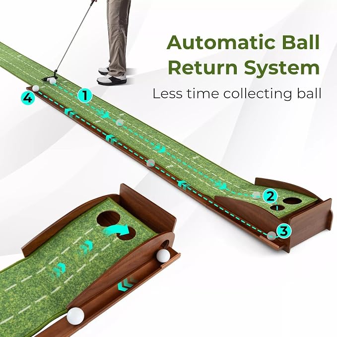 Indoor Golf Putting Mat with Putter & 5 Balls, Auto Ball Return Set, Velvet Matt for Home, Office, Backyard, Golf Gift