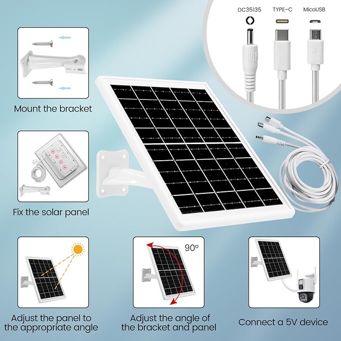 Solar Panel for Device DC 5V Type-C Micro USB DC Port builit in 12000mAh Battery for Cameras Also with 9.8ft Charging Cable IP65 Waterproof