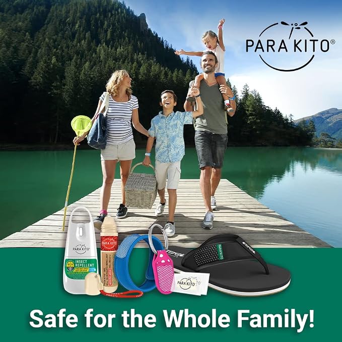 PARA'KITO Mosquito Repellent Bracelet + Refill Pellets Bundle, Mosquito Bracelets, Peppermint Oil, DEET Free Mosquito Repeller, Hiking Accessories, 2 Wristbands & 2 Refills (Black + Stars)