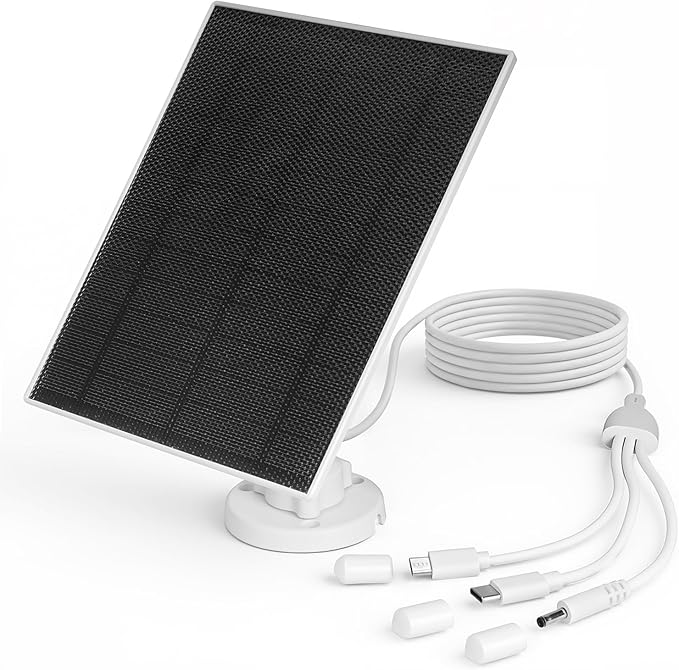LIYVZ 5W Solar Panel for Security Camera, Solar Panel with Battery 8000mAh | Rechargeable Li-ion Battery, 3-in-1 Micro USB & USB C & DC, 25% High Efficiency, ETFE Film, IP65 Waterproof