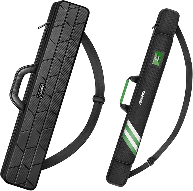 PEKREWS 1x1 Soft Cue Bag Green & 4x4 Hard Pool Cue Case Carbon Black Set