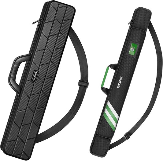 PEKREWS 1x1 Soft Cue Bag Green & 4x4 Hard Pool Cue Case Carbon Black Set