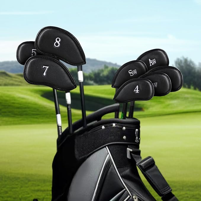 Golf Club Covers Set for Woods & Irons | Waterproof Magnetic Golf Iron Covers | Driver Wood Headcover | Durable Leather Protectors with Double-Sided Embroidery