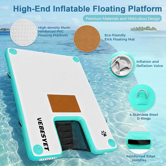 Inflatable Dock with Water Ramp, 6 inch Thick Non-Slip Inflatable Floating Dock for Dogs & Adults, Durable Drop-Stitch Floating Dock Platform for Lake, Ocean, Swimming & Fishing