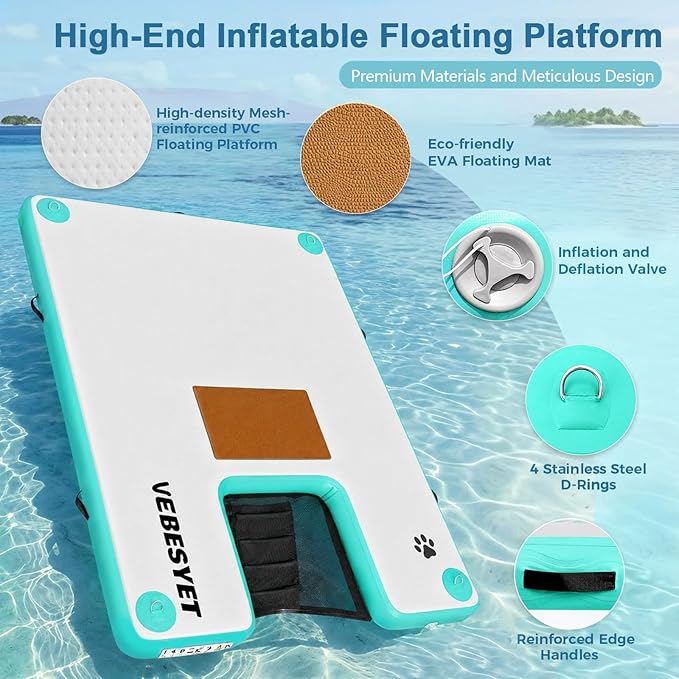 Inflatable Dock with Water Ramp, 6 inch Thick Non-Slip Inflatable Floating Dock for Dogs & Adults, Durable Drop-Stitch Floating Dock Platform for Lake, Ocean, Swimming & Fishing