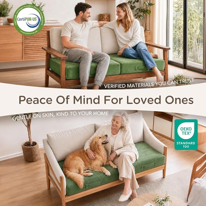 Codi Thick Replacement Couch Cushions 2 Sets, Upholstery Foam with Washable Covers for Sofa Cushion Chair Meditation - 24 × 24 × 5 Inch, High Density Foam, Green