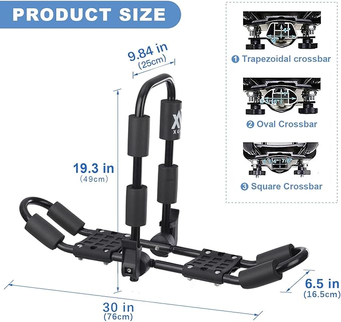 XGeek Kayak Roof Rack 4-in-1 Set of 1 for Kayak, Surfboard, Canoe and Ski Board Rooftop Mount Carrier Folding Adjustable Bilateral J-Style Rack on SUV, Car and Truck
