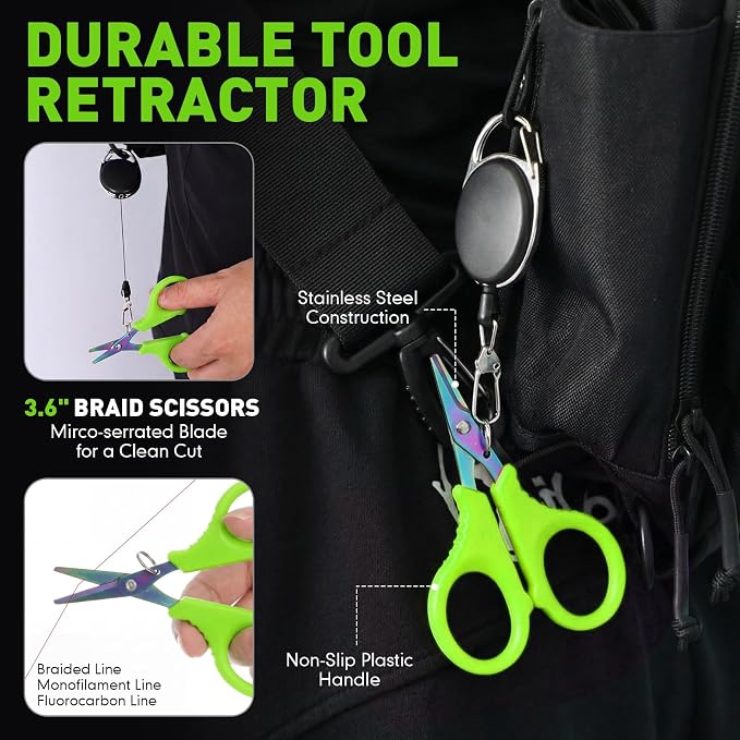 RoundFunny 14 Pcs Fishing Tool Kit, Fillet Knife, Fishing Pliers with Lanyard, Digital Scale, Lip Gripper, Hook Remover Fish Scaler Braid Scissors Gloves Sharpening Rod Retractor Towel Bag