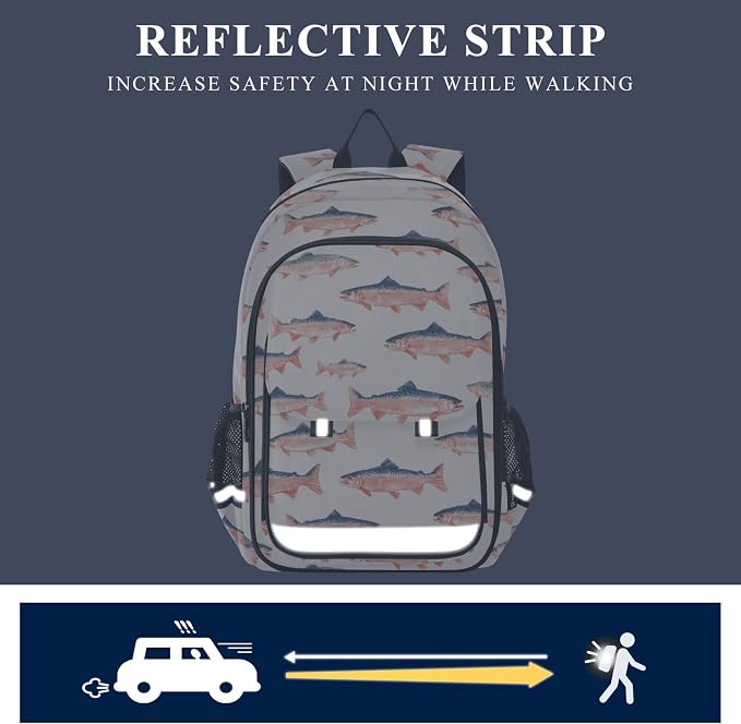 Fisyme Sea Vintge Salmon Fish School Backpack Laptop Backpacks Bags Bookbag Travel Casual Computer Notebooks Daypacks
