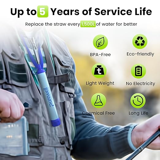 Purewell Outdoor Water Personal Water Filtration Straw Emergency Survival Gear Water Purifier for Camping Hiking Climbing Backpacking(6PCS)