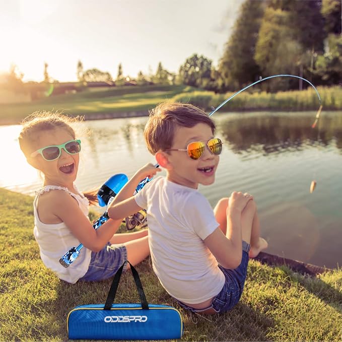 ODDSPRO Kids Fishing Pole - Portable Telescopic Kids Fishing Rod and Reel Combo Kit - with Spincast Fishing Reel Tackle Box for Girls, Youth