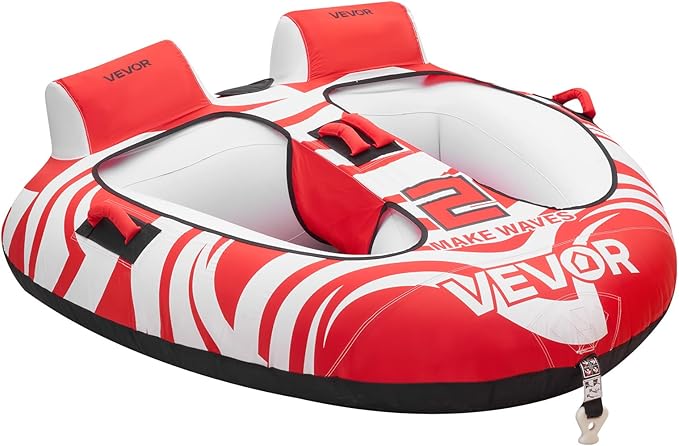 VEVOR Towable Tubes for Boating, 2-Rider Inflatable Boat Tubes and Towables, 340 lbs Capacity Water Sport Tubes for Boat to Pull - with 2 Cockpits, Full Nylon Cover, Padded Grab Handles & Safety Valve